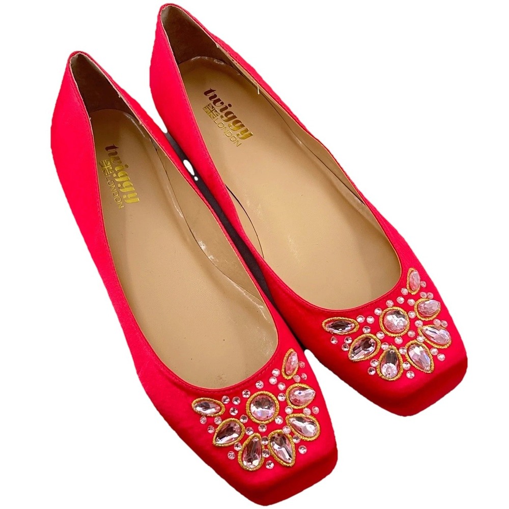 Twiggy London Womens Ballet Flats 11M‎ Fuchsia Pink Satin Crystal Embellished